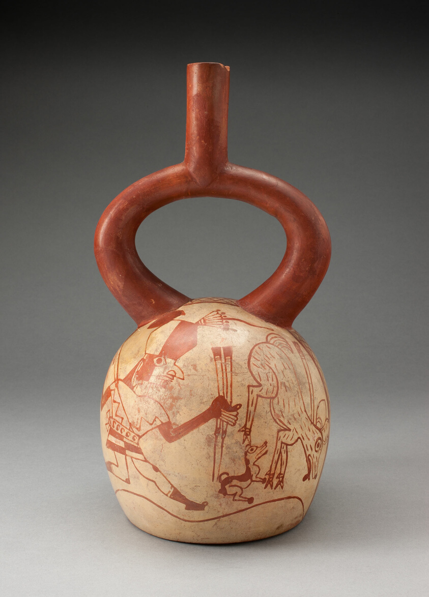 Stirrup Spout Vessel with Fineline Deer Hunt Motifs