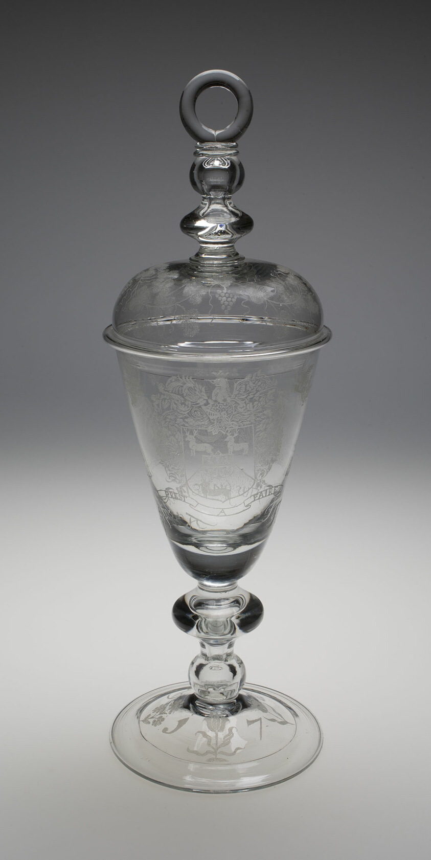 Covered Diamond-Engraved Armorial Marriage Goblet