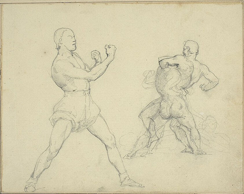 Boxer Facing Right and Two Men Wrestling