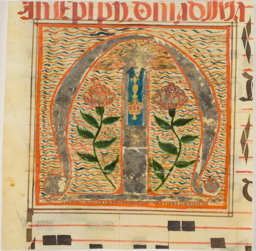 Decorated Initial "M" with Roses and a Medal from a Manuscript