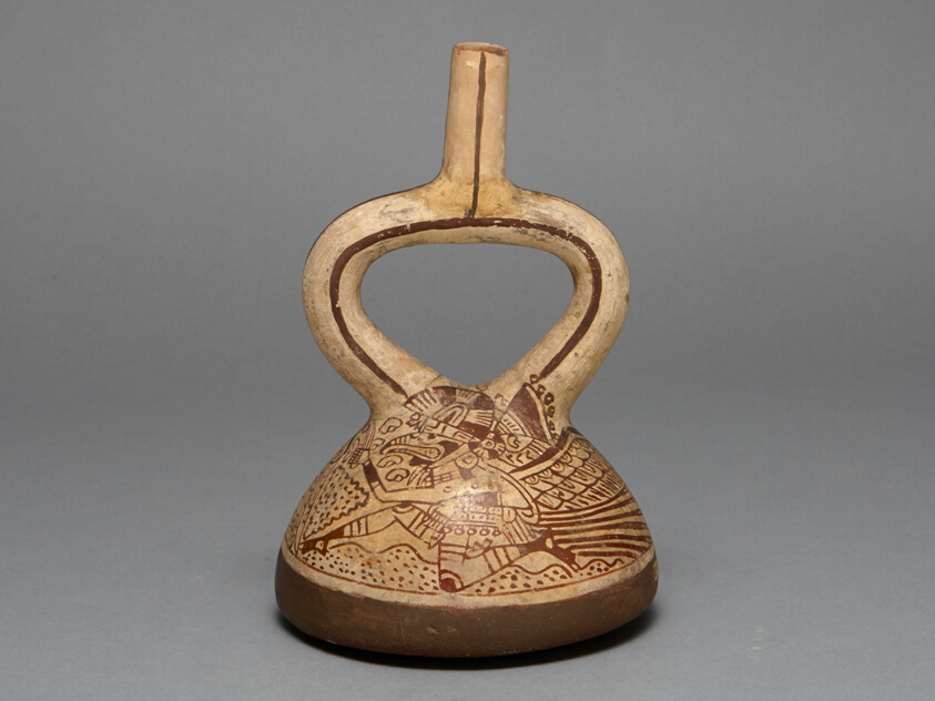 Flat-Bottomed Stirrup Spout Vessel Depicting Costumed Runners