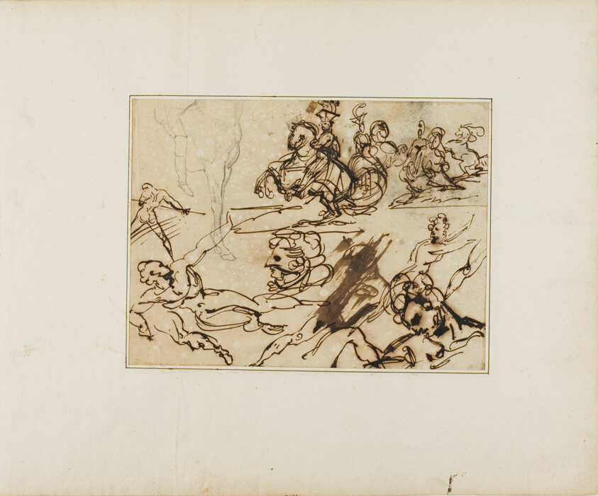 Sheet of Sketches: Lancers, Struggling Nudes, Other Subjects