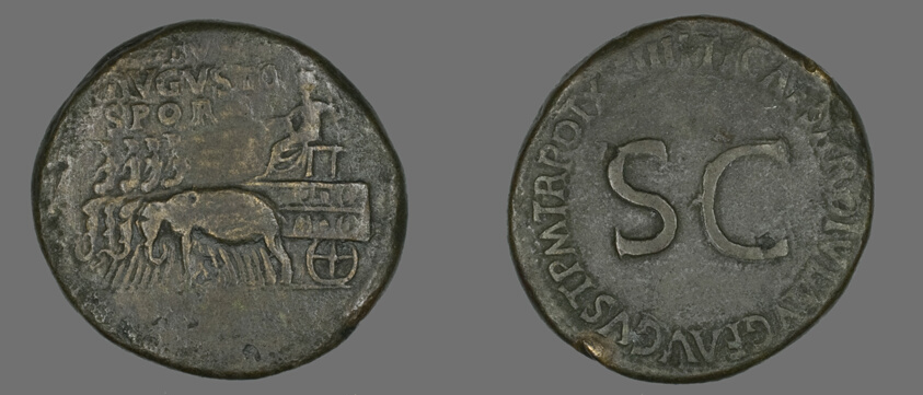 Sestertius (Coin) Portraying Emperor Augustus