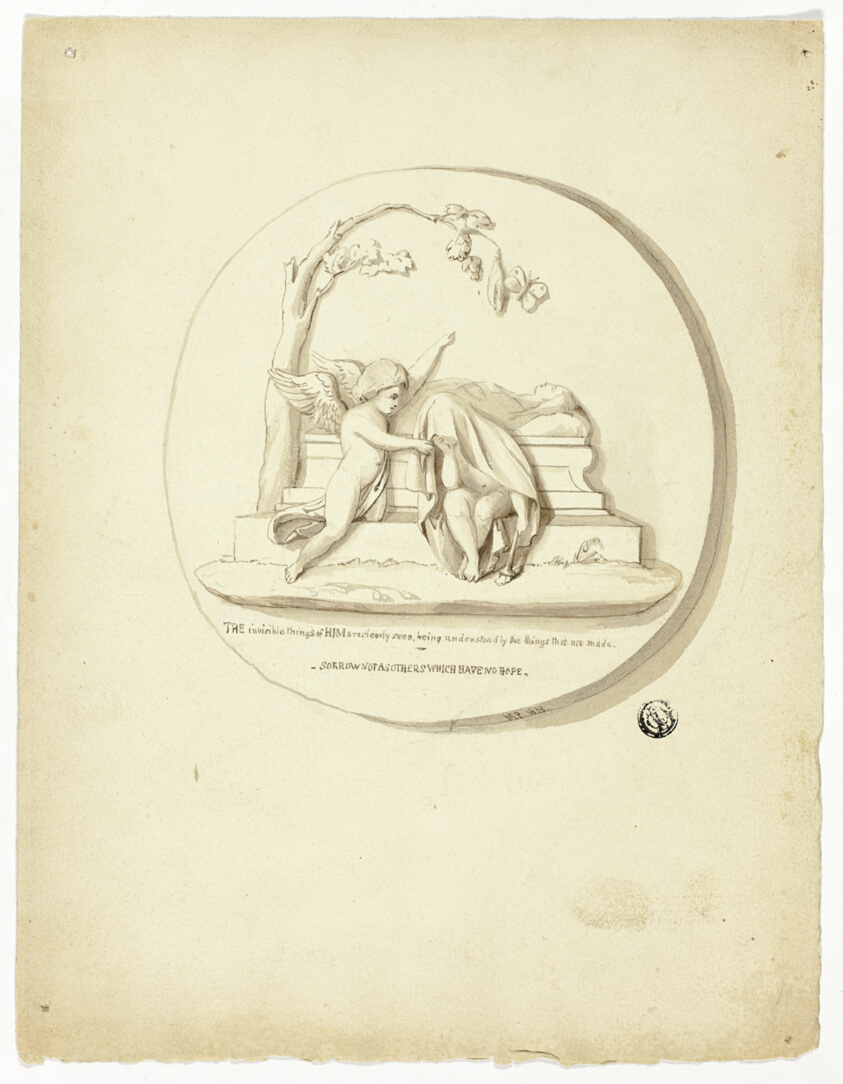 Medallion with Two Putti Beside Tomb