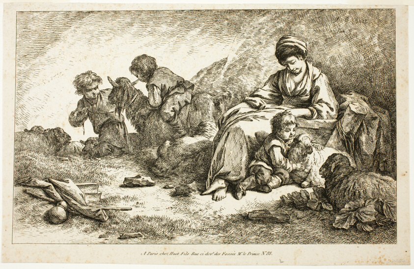 Shepherdess with her Children and Sheep