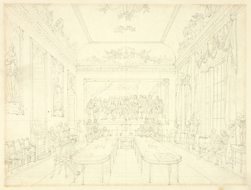 Study for Trinity House, from Microcosm of London (recto); Architectural Sketch of Row House Facades (verso)