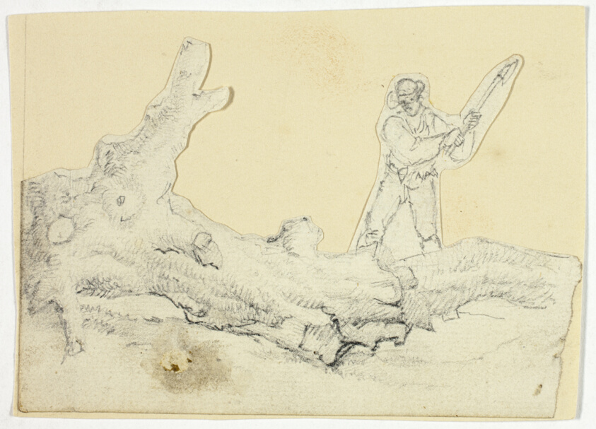 Woodsman Axing Fallen Tree