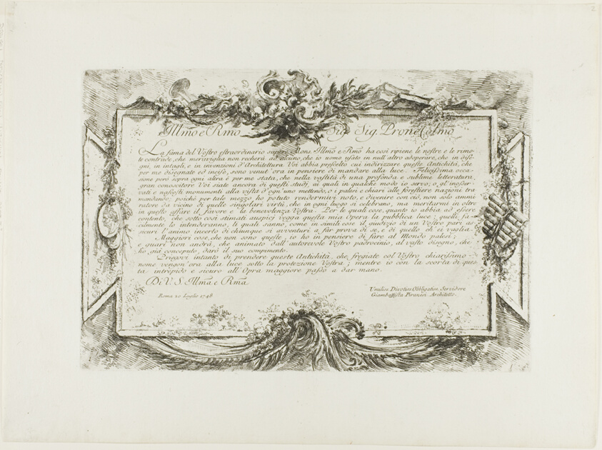 Dedication to Giovanni Bottari, from Some Views of Triumphal Arches and other monuments