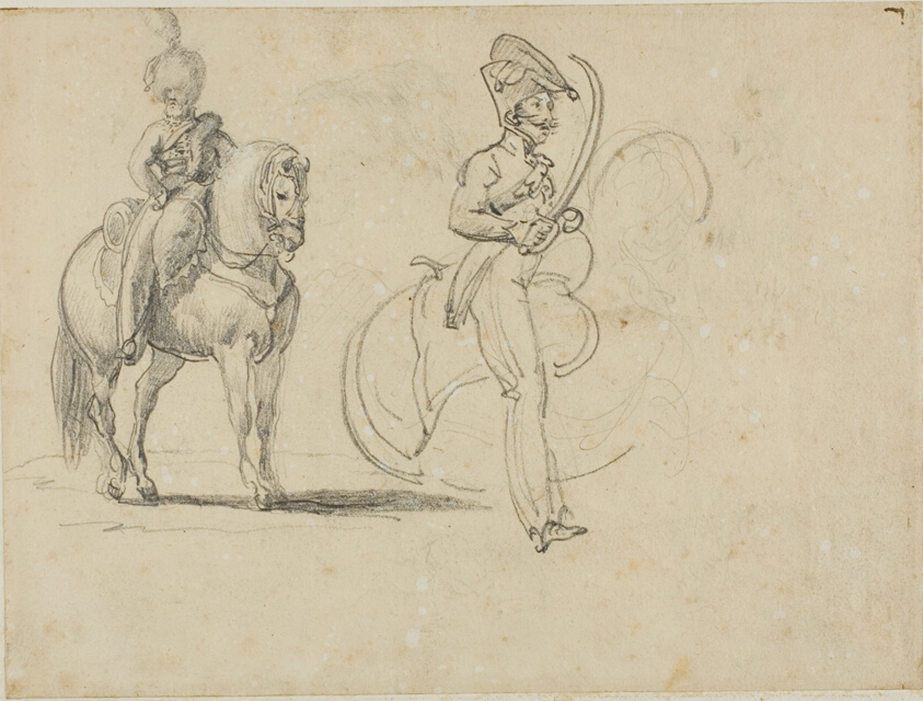 Sketches of a Mounted Chasseru and a Cavalry Officer with Drawn Saber