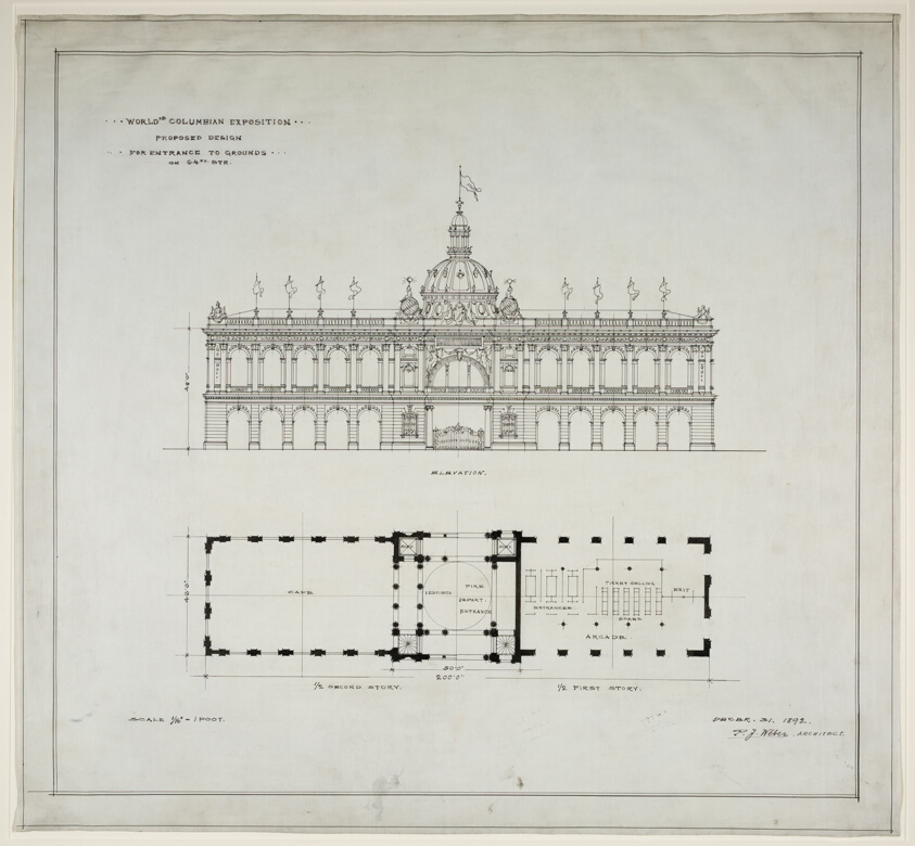 World's Colombian Exposition 64th Street Entrance, Chicago, Illinois, Plan and Elevation