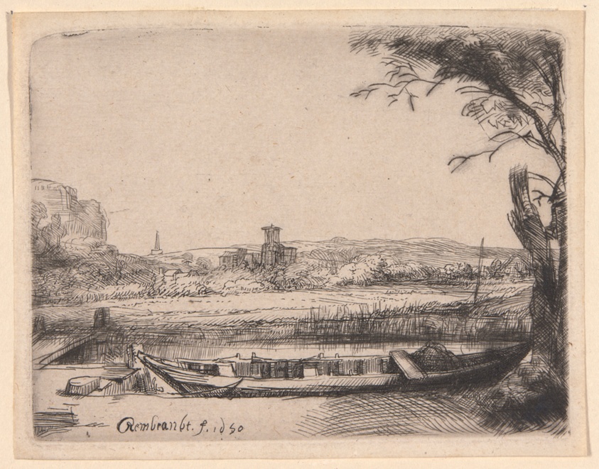 Canal with a Large Boat and a Bridge