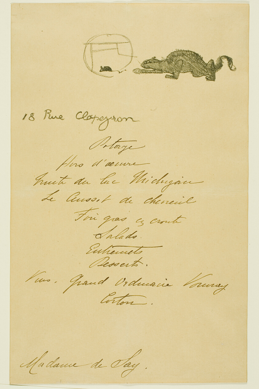 Menu for a Dinner given by May Belfort