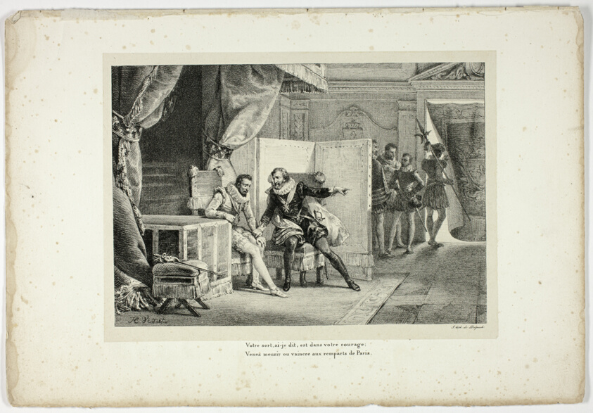 Reconciliation of Henri III and Henry de Navarre, plate six from La Henriade