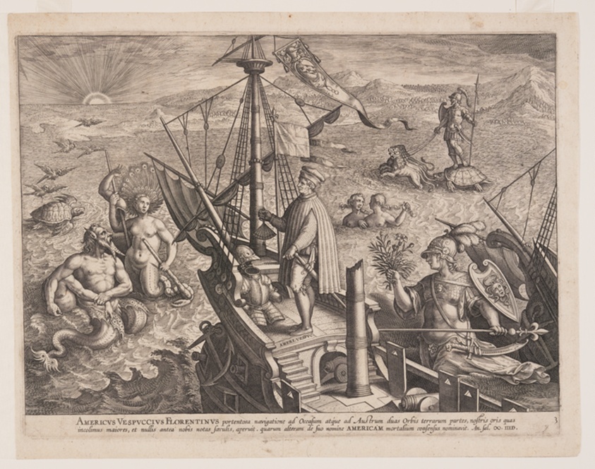 Amerigo Vespucci on His Ship, from Americae Retectio (The Discovery of America)