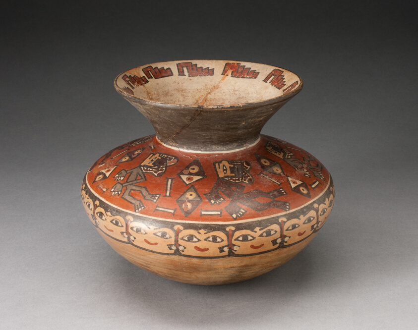 Jar with Narrow Neck and Flared Rim Depicing Figures with Diamond-Shaped Shields