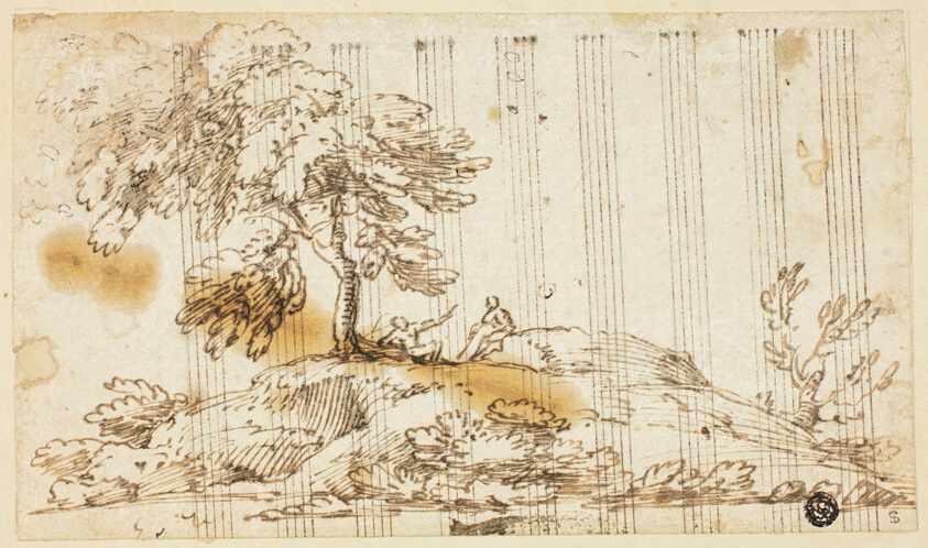 Two Men Seated under Tree on Hillside
