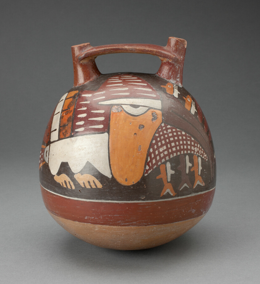 Double Spout Vessel Depicing an Abstract Bird with Fish