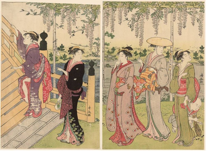 Admiring the wisteria at the Kameido Shrine