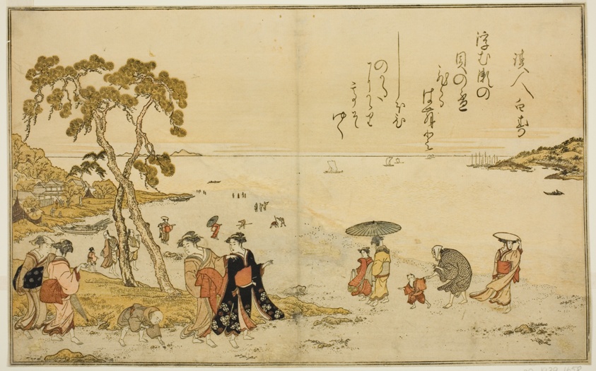 Gathering Shells at Low Tide, from the illustrated book "Gifts from the Ebb Tide (Shiohi no tsuto)"