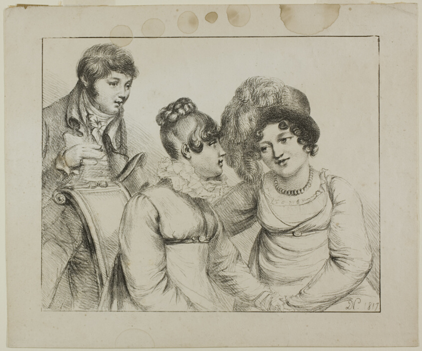 Man and Two Women Conversing