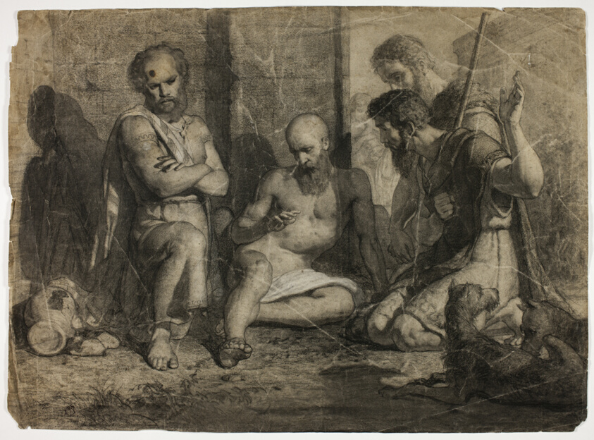 Diogenes Asking Alexander the Great to Step Aside (recto); Striding Academic Male Nude (verso)