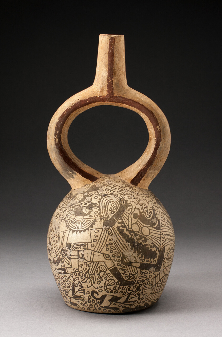 Stirrup Spout Vessel with Fineline Mythical Battle Scene