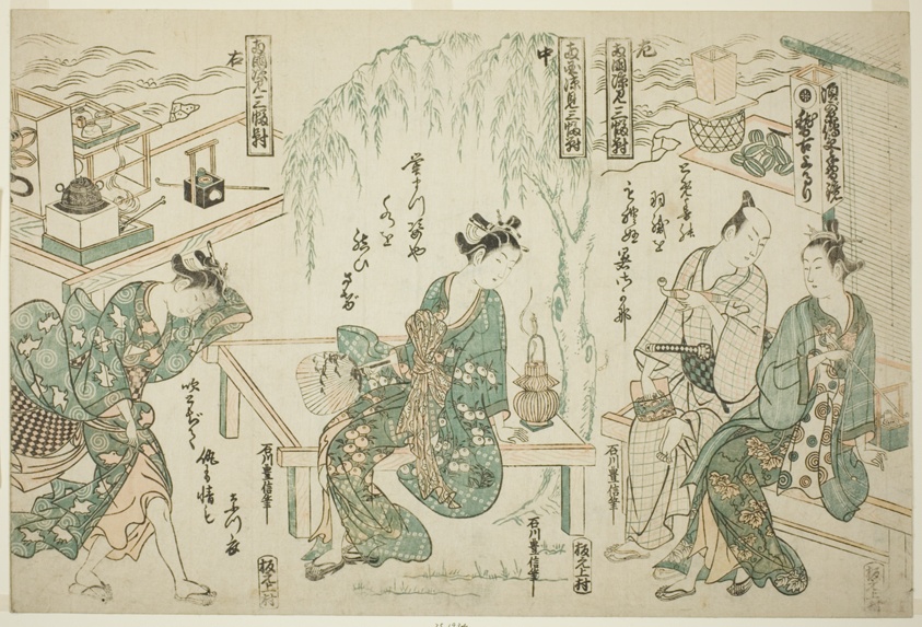 Enjoying the Evening Cool at Ryogoku - A Set of Three (Ryogoku suzumi sanpukutsui)