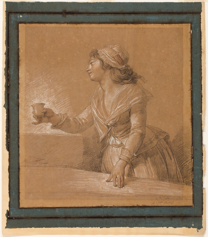 Young Woman at a Table Holding a Cup