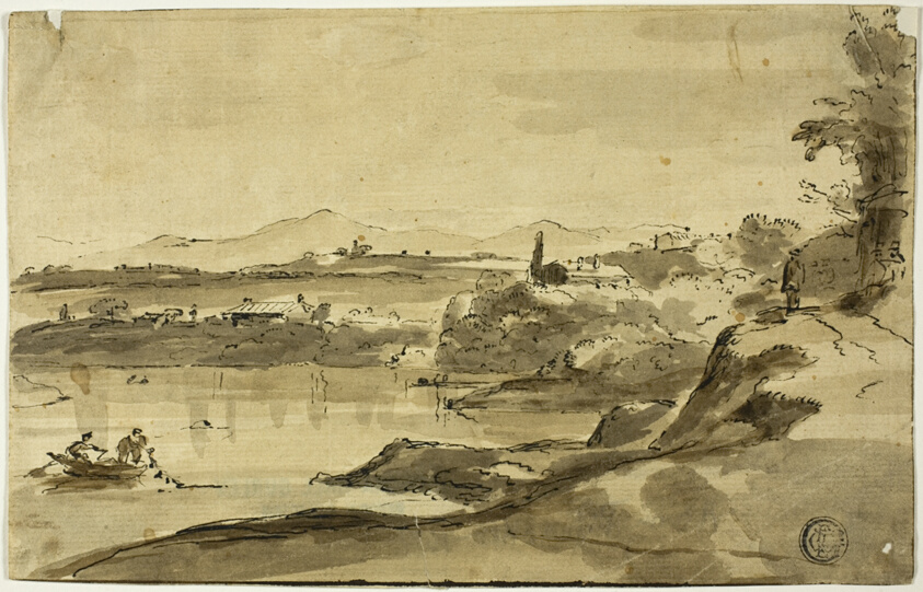 Landscape with Fisherman in Lake