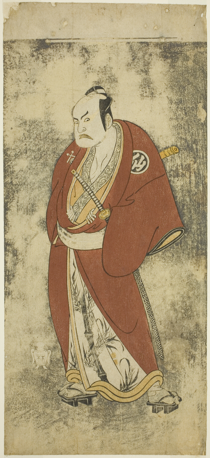 The Actor Nakamura Sukegoro II as Kaminari Shokuro in the Joruri "Gonin Otoko" (Five Chivalrous Commoners), Played as One Act in the Ayatsuri Kabuki Ogi (Mastery of the Fan in Kabuki), Performed at the Nakamura Theater from the Twentieth Day of the Seventh Month, 1768