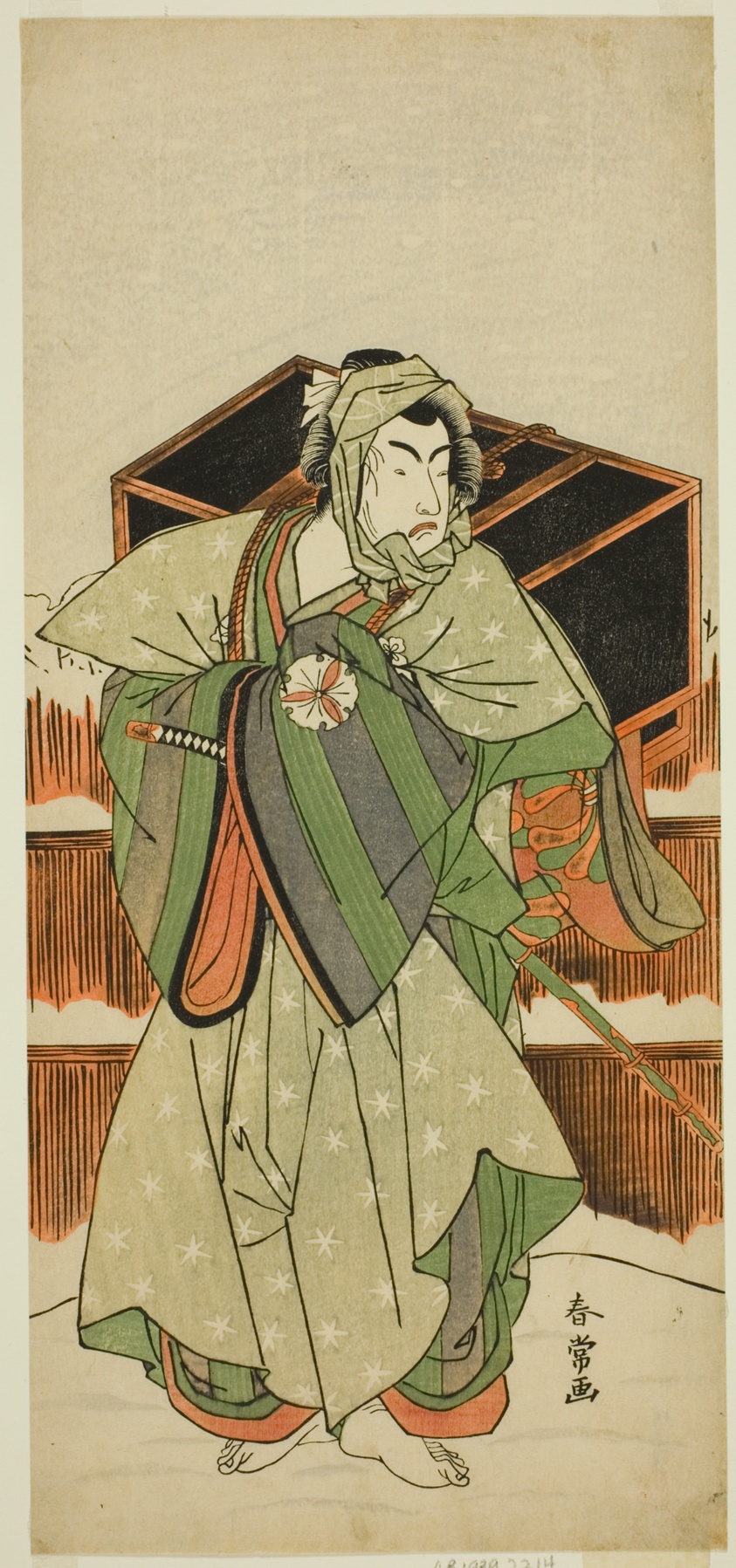 The Actor Matusmto Koshiro IV as Ise no Saburo Disguised as Mizoro no Sabu in the Play Mure Takamatsu Yuki no Shirahata, Performed at the Ichimura Theater in the Eleventh Month, 1780