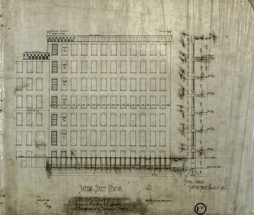 Brunswick Balke Collender Company Factory Building, Chicago, Illinois, Elevation and Section