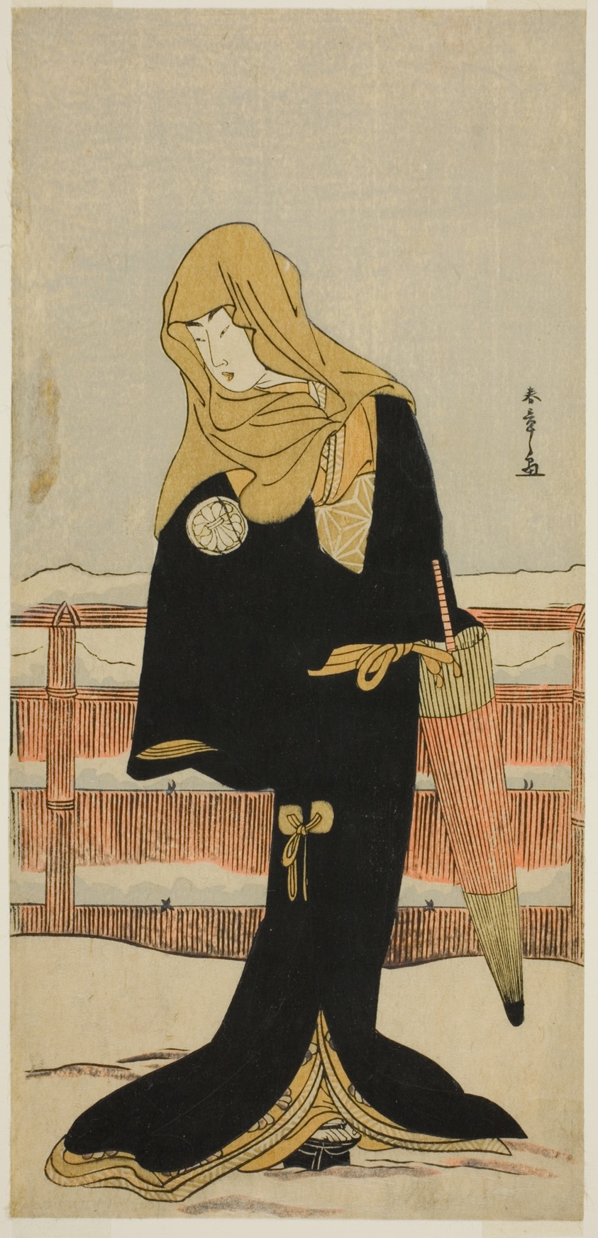 The Actor Segawa Kikunojo III as the Lady-in-Waiting Suho Disguised as Tsunokuniya Tsuna, in the Play Shitenno Tonoi no Kisewata, Performed at the Nakamura Theater in the Eleventh Month, 1781