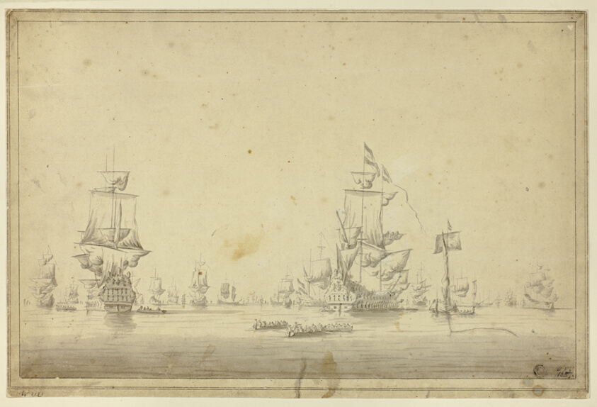 Fleet of Ships Anchored at Sea