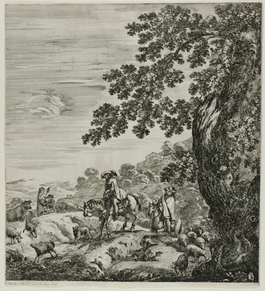 Two Riders Passing a Flock, plate five from The Six Large Views of Rome and the Campagna
