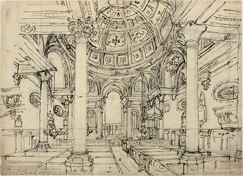 Study for Walbrook Church (recto); Sketches of Sailboats, Men and Dinghies (verso)