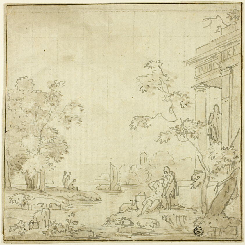 Harbor Scene with Figures, Temple