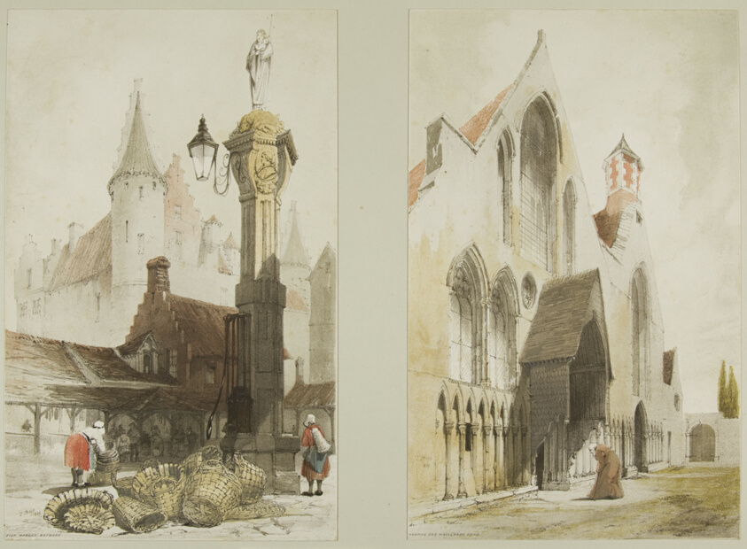 Fish Market, Antwerp and Hospice des Vieillards, Cand, from Picturesque Architecture in Paris, Ghent, Antwerp, Touen, etc.