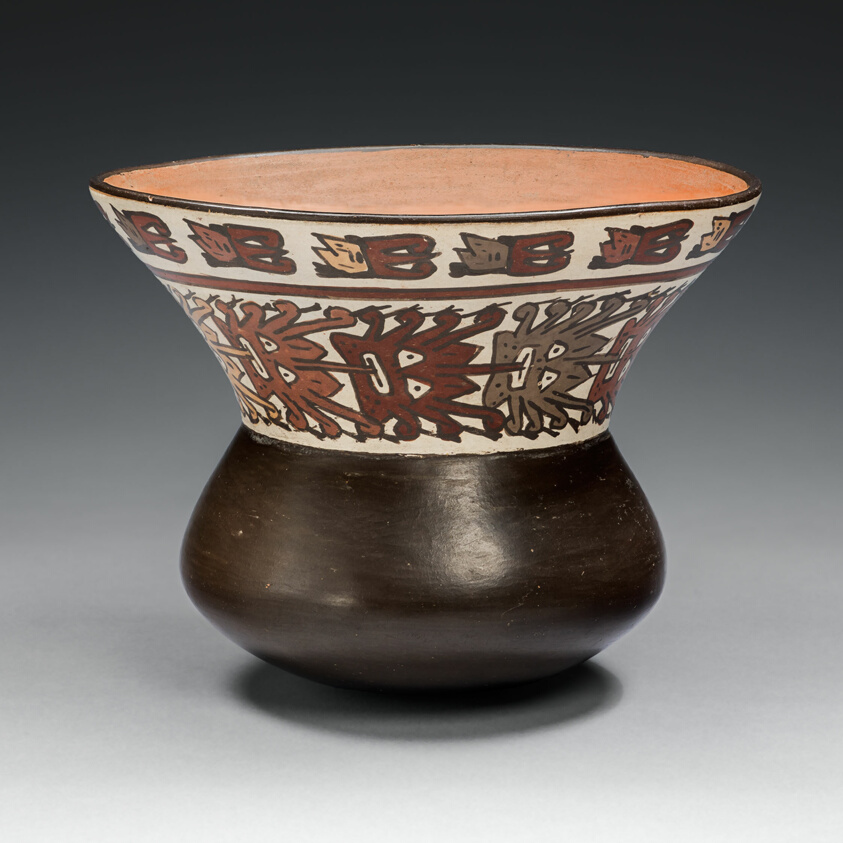 Wide-Necked Bowl with Rows of Abstract Masks and Trophy Heads