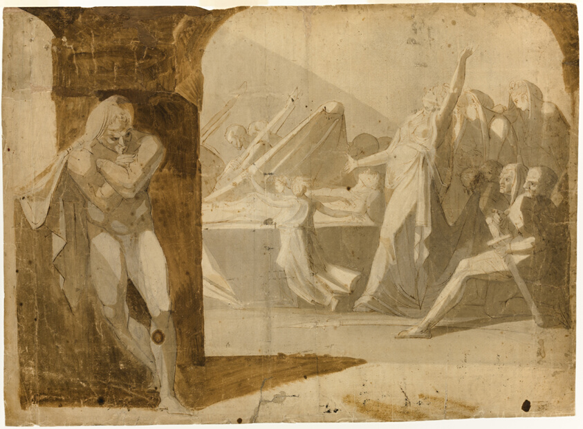 The Duke of Gloucester Lying in Wait for Lady Anne at the Funeral Procession of Her Father-in-law, King Henry VI (recto); Standing Male Nude, Leaning Forward (verso)