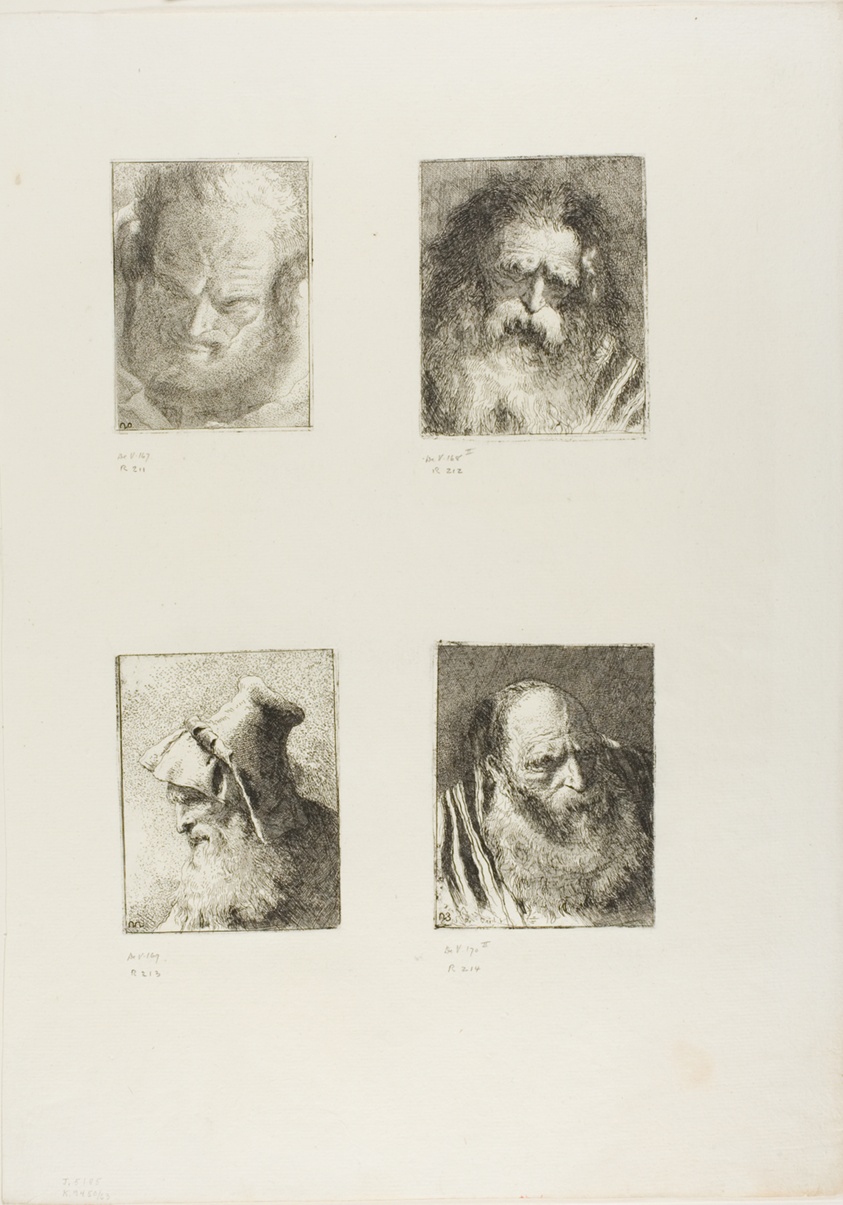 Old Man Looking Downwards, Old Man Seen from the Front, Profile of an Old Man with a Beard, Old Man in a Striped Robe