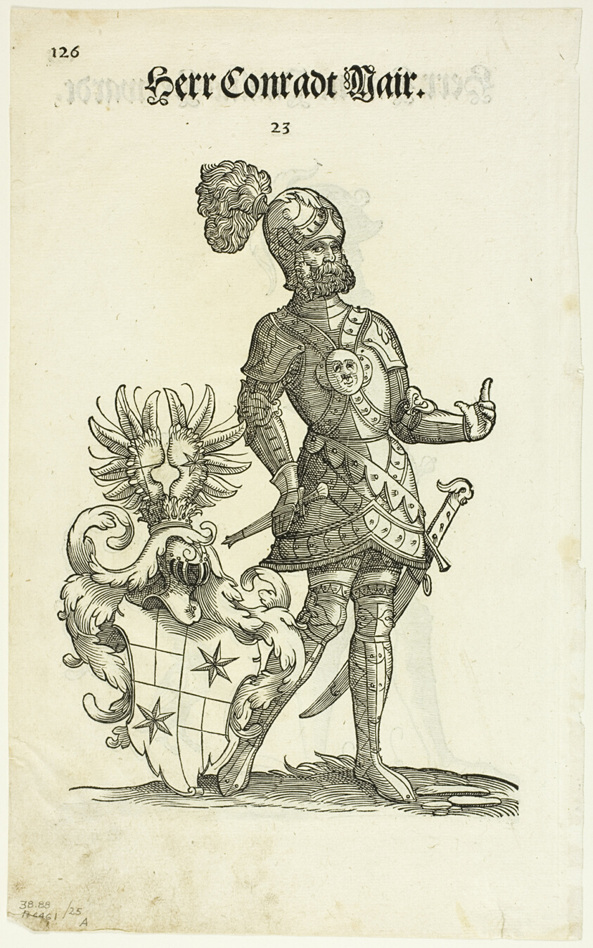 Herr Conradt Mair (recto) and Herr Hanns Paulus Herwardt (verso) from Augsburger Geschlechter Buch, plate 25 from Woodcuts from Books of the XVI Century