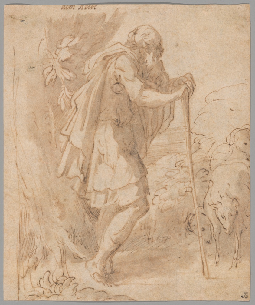 Old Shepherd Leaning on a Staff