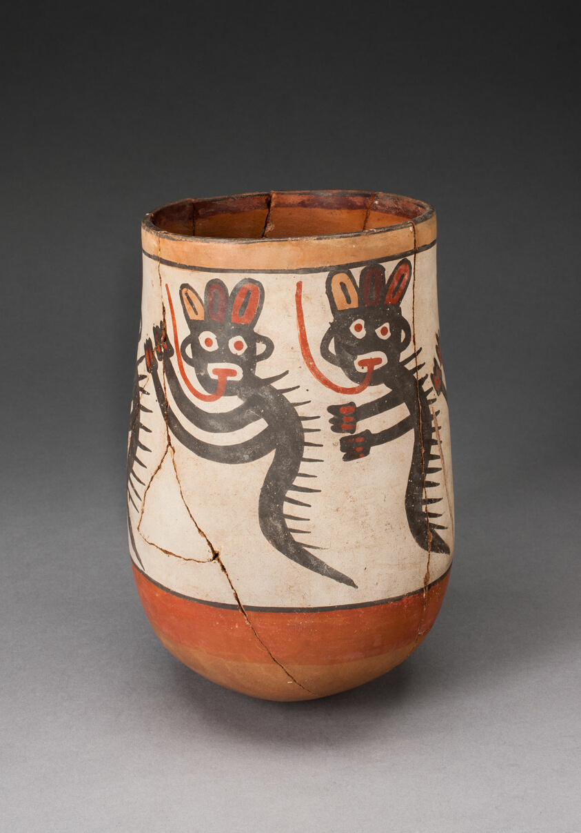 Jar Depicting Composite Feline and Serpent Beings, Heavily Restored