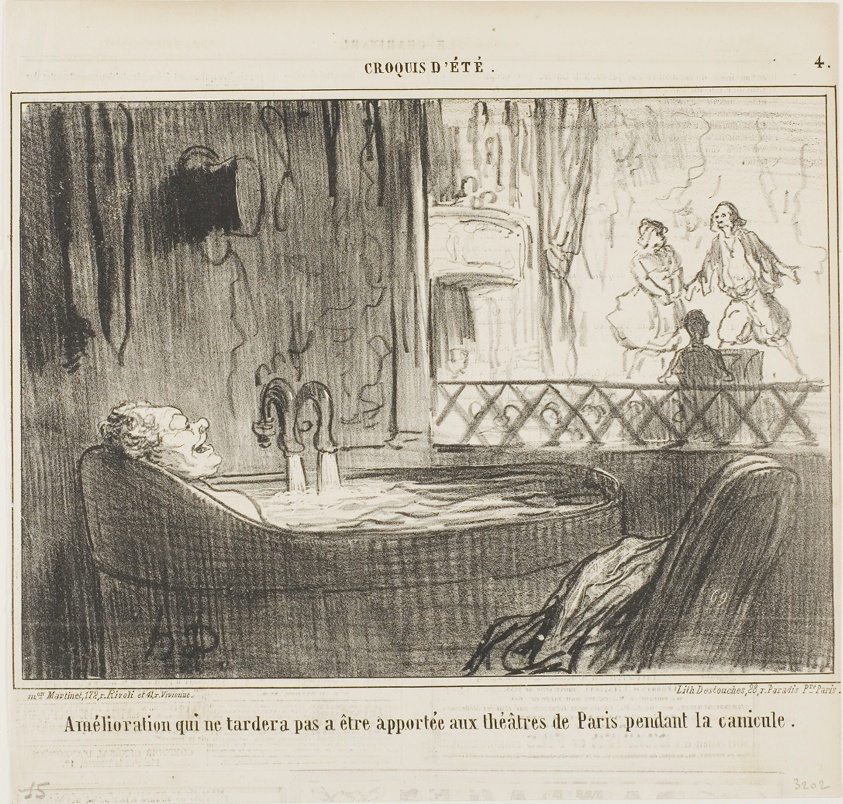 Proposal for improvement for the theatres in Paris, which will not fail to have its effect during the dog days, plate 4 from Croquis d’Été