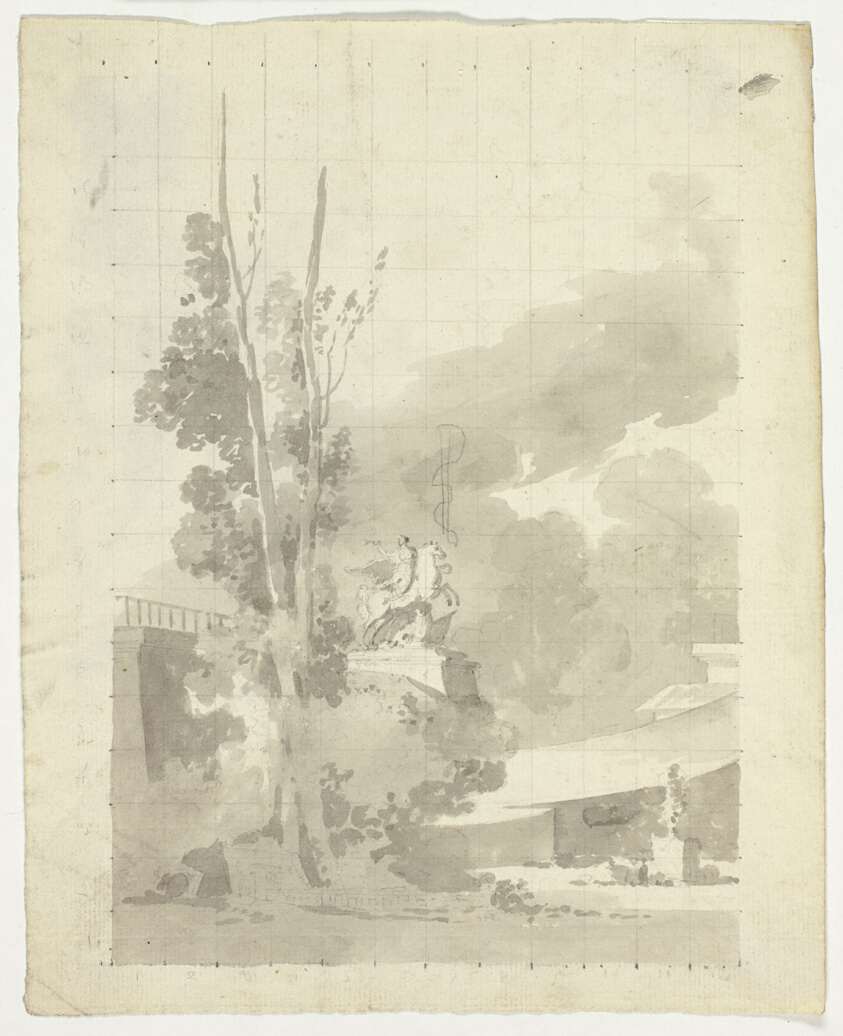 View of the Park at Versailles: Terrace, Trees and Equestrian Statue