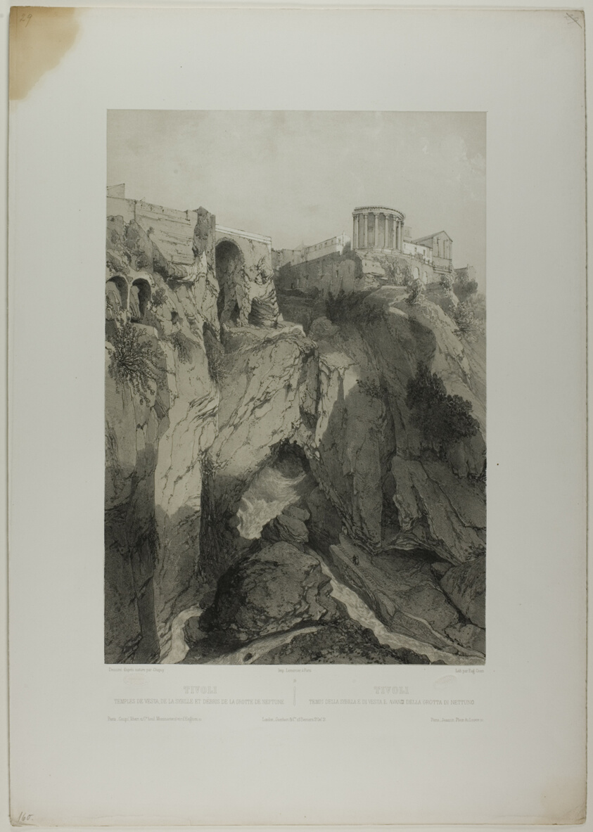 Tivoli: The Temples of Vesta and the Sibyl, and Ruins of the Grotto of Neptune, plate nineteen from Italie Monumentale et Pittoresque