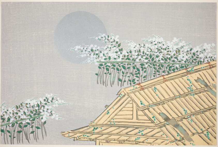 Moonlit Scene with Hut and Flowers, from the series "Worlds of Things (Momoyogusa)"