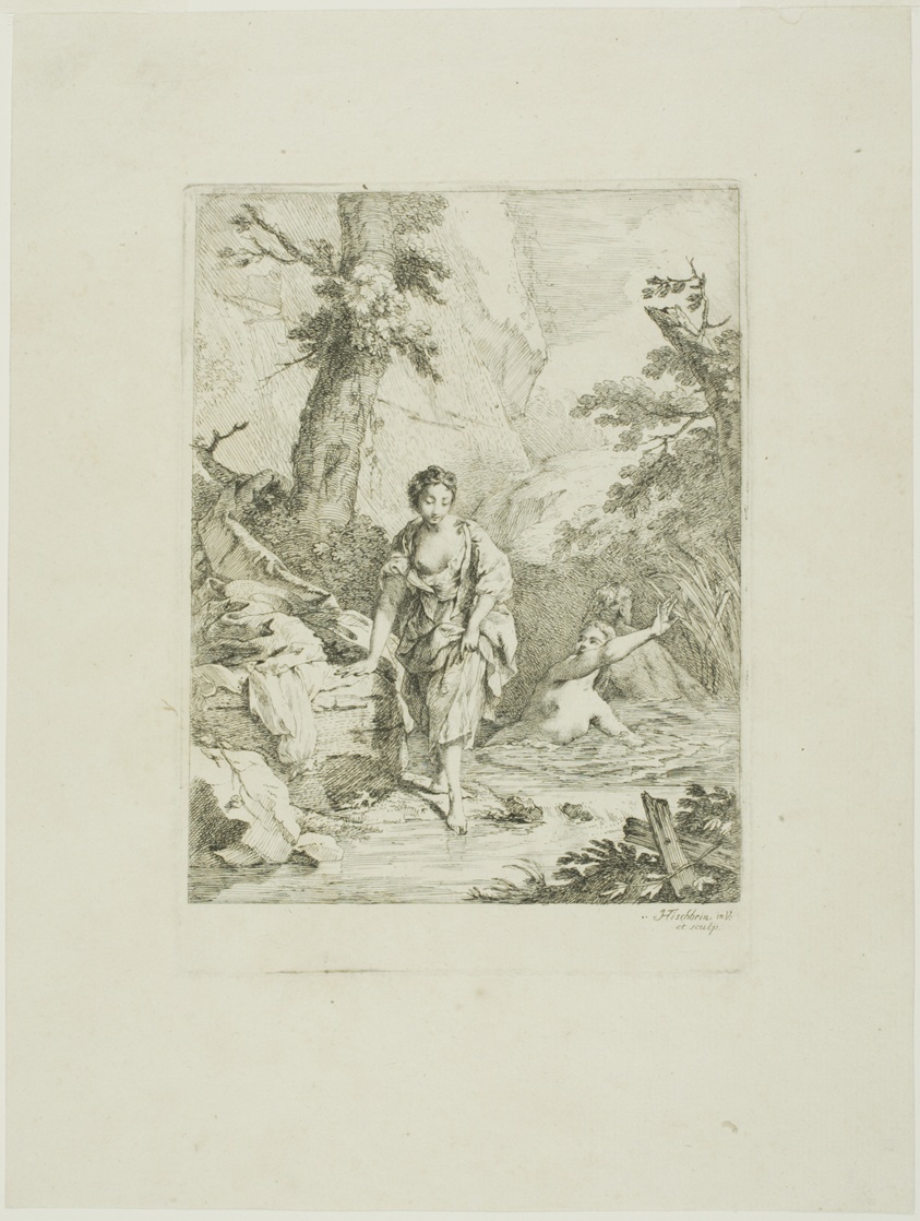 Three Female Bathers, Two in the Water, the Third Getting in by Herself
