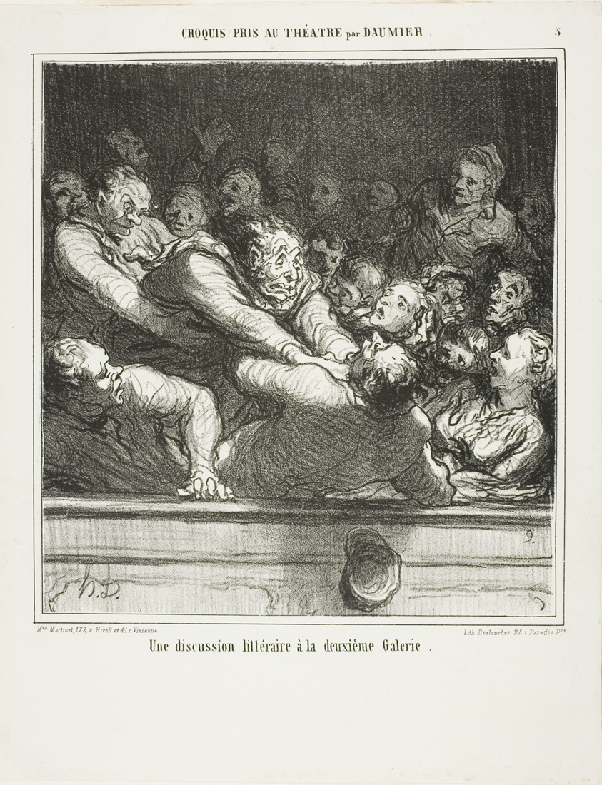 A literary argument on the second tier, plate 3 from Croquis Pris Au Théatre par Daumier